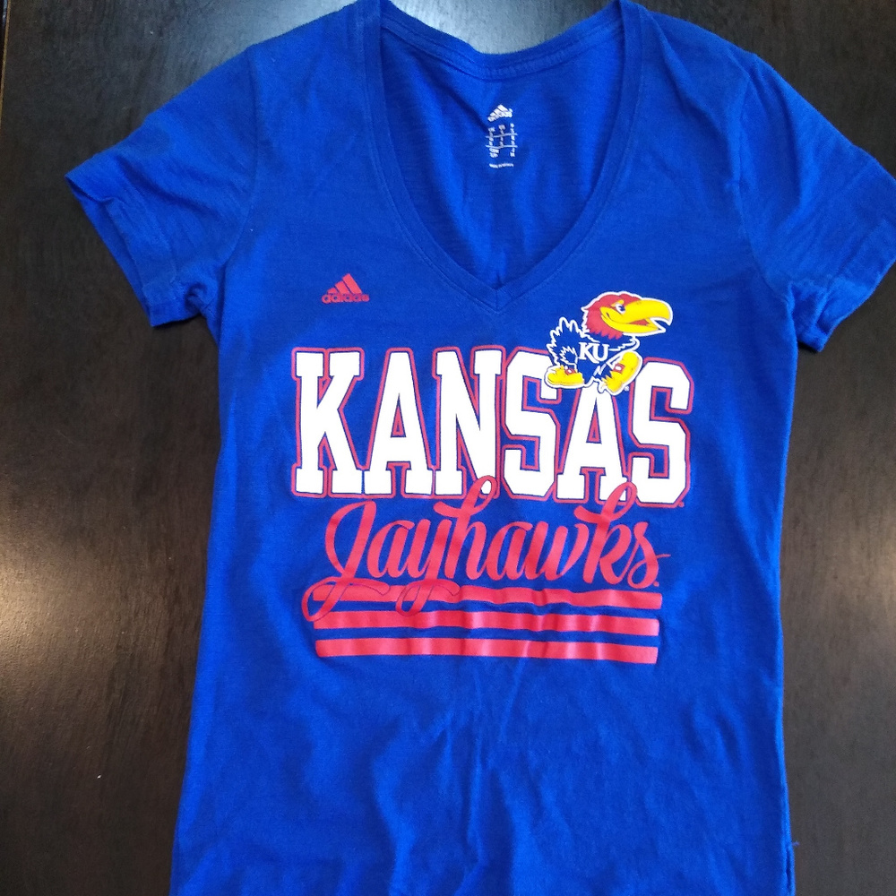 Kansas Jayhawks Women's V Neck T-Shirt by Adidas S